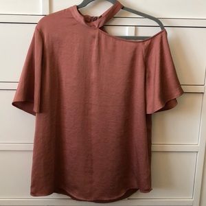 Large Rose Blush Silk Flutter Sleeve Blouse